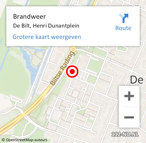 Locatie op kaart van de 112 melding: Brandweer De Bilt, Henri Dunantplein op 5 juli 2024 14:50