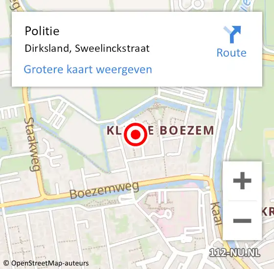 Locatie op kaart van de 112 melding: Politie Dirksland, Sweelinckstraat op 5 juli 2024 15:37