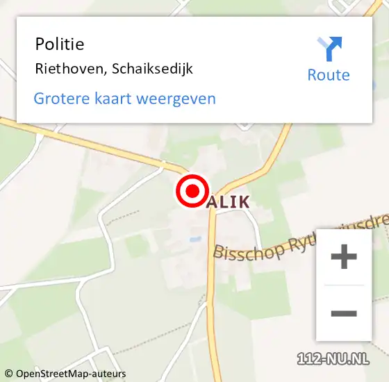 Locatie op kaart van de 112 melding: Politie Riethoven, Schaiksedijk op 5 juli 2024 15:38