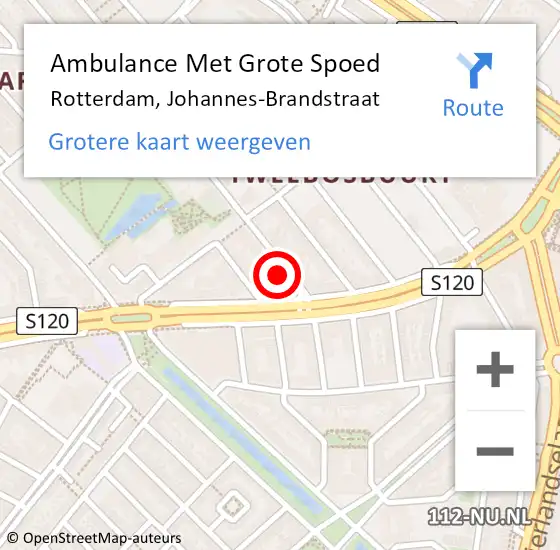 Locatie op kaart van de 112 melding: Ambulance Met Grote Spoed Naar Rotterdam, Johannes-Brandstraat op 5 juli 2024 15:39