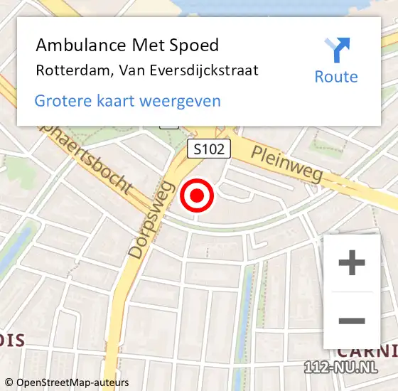 Locatie op kaart van de 112 melding: Ambulance Met Spoed Naar Rotterdam, Van Eversdijckstraat op 5 juli 2024 15:39