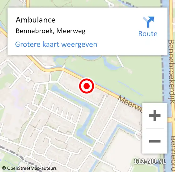 Locatie op kaart van de 112 melding: Ambulance Bennebroek, Meerweg op 5 juli 2024 15:46