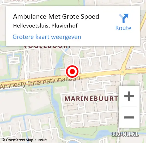 Locatie op kaart van de 112 melding: Ambulance Met Grote Spoed Naar Hellevoetsluis, Pluvierhof op 5 juli 2024 15:49