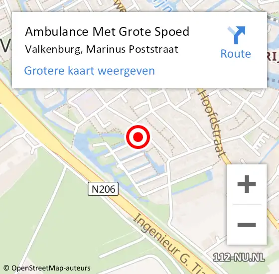 Locatie op kaart van de 112 melding: Ambulance Met Grote Spoed Naar Valkenburg, Marinus Poststraat op 5 juli 2024 15:54