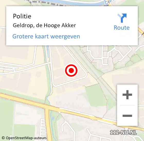 Locatie op kaart van de 112 melding: Politie Geldrop, de Hooge Akker op 5 juli 2024 16:05