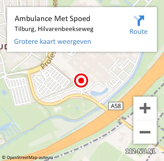 Locatie op kaart van de 112 melding: Ambulance Met Spoed Naar Tilburg, Hilvarenbeekseweg op 5 juli 2024 16:20