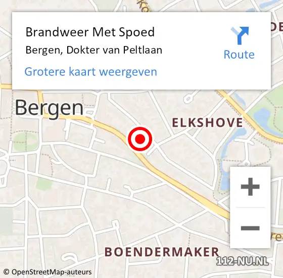 Locatie op kaart van de 112 melding: Brandweer Met Spoed Naar Bergen, Dokter van Peltlaan op 5 juli 2024 16:28