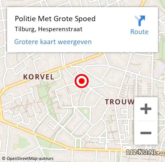 Locatie op kaart van de 112 melding: Politie Met Grote Spoed Naar Tilburg, Hesperenstraat op 5 juli 2024 16:32