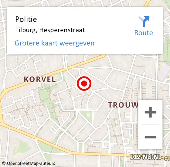 Locatie op kaart van de 112 melding: Politie Tilburg, Hesperenstraat op 5 juli 2024 16:32