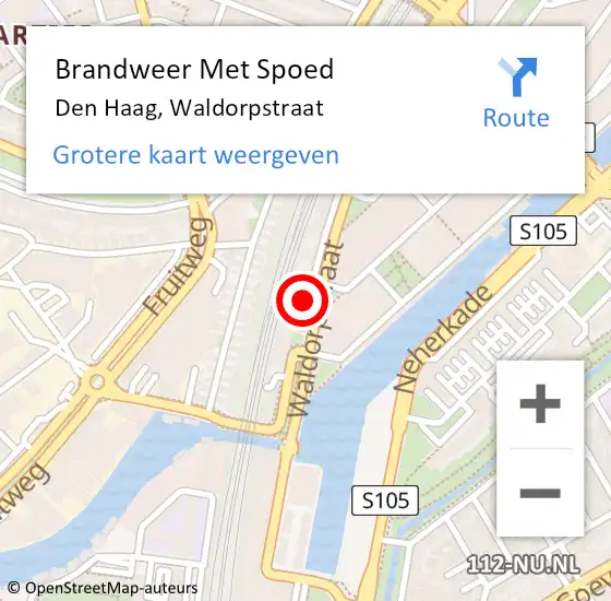 Locatie op kaart van de 112 melding: Brandweer Met Spoed Naar Den Haag, Waldorpstraat op 5 juli 2024 16:37