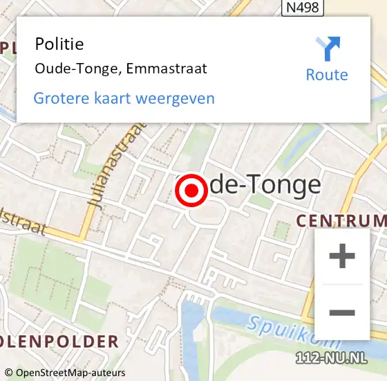 Locatie op kaart van de 112 melding: Politie Oude-Tonge, Emmastraat op 5 juli 2024 16:49
