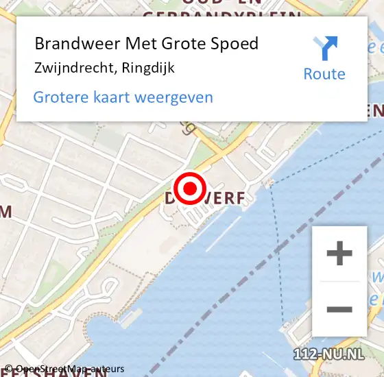 Locatie op kaart van de 112 melding: Brandweer Met Grote Spoed Naar Zwijndrecht, Ringdijk op 5 juli 2024 16:53