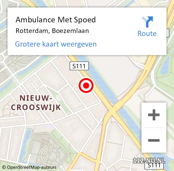 Locatie op kaart van de 112 melding: Ambulance Met Spoed Naar Rotterdam, Boezemlaan op 5 juli 2024 16:53