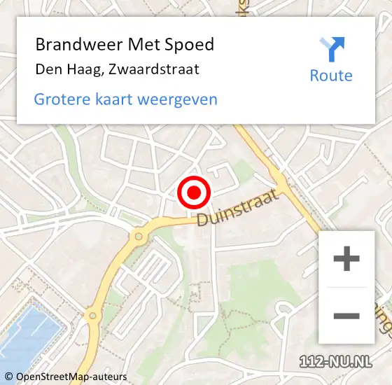 Locatie op kaart van de 112 melding: Brandweer Met Spoed Naar Den Haag, Zwaardstraat op 5 juli 2024 16:54