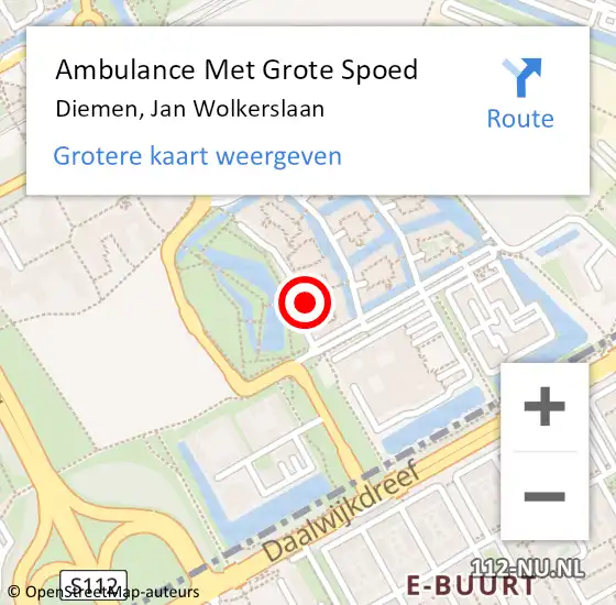 Locatie op kaart van de 112 melding: Ambulance Met Grote Spoed Naar Diemen, Jan Wolkerslaan op 5 juli 2024 17:15