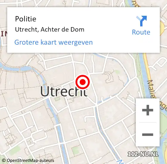 Locatie op kaart van de 112 melding: Politie Utrecht, Achter de Dom op 5 juli 2024 17:17