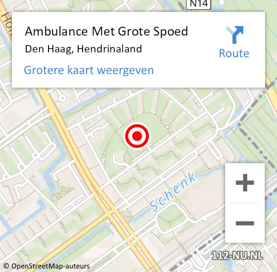 Locatie op kaart van de 112 melding: Ambulance Met Grote Spoed Naar Den Haag, Hendrinaland op 5 juli 2024 17:17