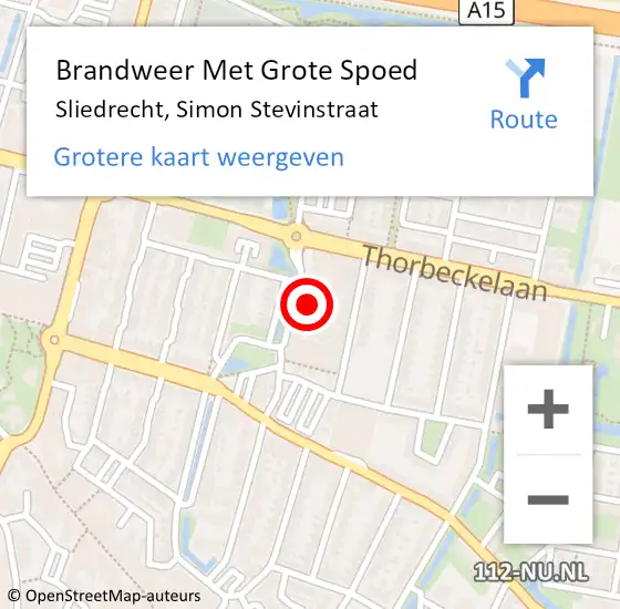 Locatie op kaart van de 112 melding: Brandweer Met Grote Spoed Naar Sliedrecht, Simon Stevinstraat op 5 juli 2024 17:22