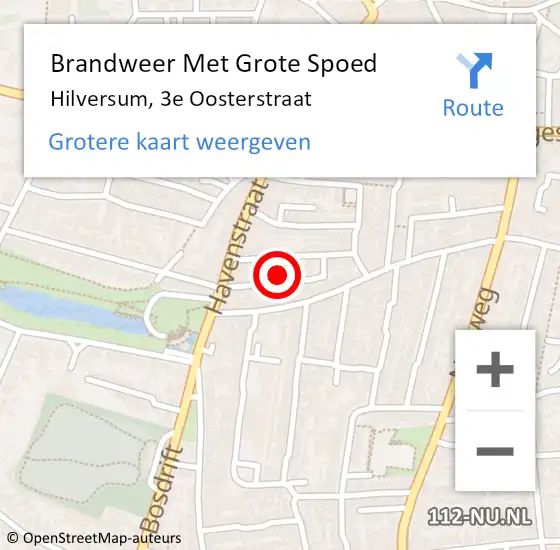 Locatie op kaart van de 112 melding: Brandweer Met Grote Spoed Naar Hilversum, 3e Oosterstraat op 5 juli 2024 17:24