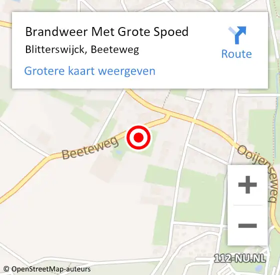 Locatie op kaart van de 112 melding: Brandweer Met Grote Spoed Naar Blitterswijck, Beeteweg op 5 juli 2024 17:30