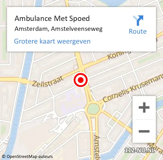 Locatie op kaart van de 112 melding: Ambulance Met Spoed Naar Amsterdam, Amstelveenseweg op 5 juli 2024 17:40