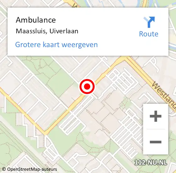 Locatie op kaart van de 112 melding: Ambulance Maassluis, Uiverlaan op 5 juli 2024 17:56