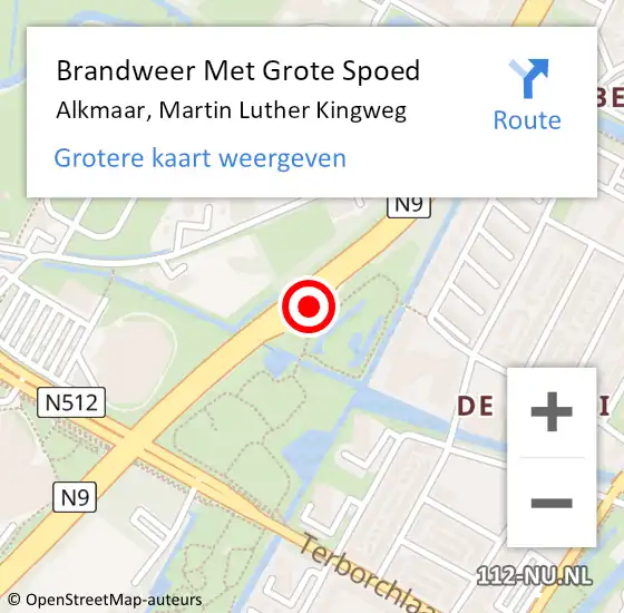 Locatie op kaart van de 112 melding: Brandweer Met Grote Spoed Naar Alkmaar, Martin Luther Kingweg op 5 juli 2024 18:01