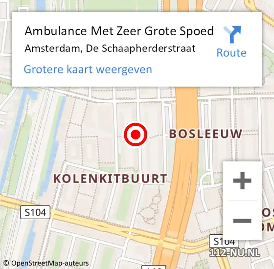 Locatie op kaart van de 112 melding: Ambulance Met Zeer Grote Spoed Naar Amsterdam, De Schaapherderstraat op 5 juli 2024 18:24