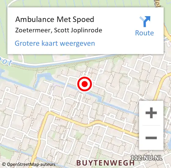 Locatie op kaart van de 112 melding: Ambulance Met Spoed Naar Zoetermeer, Scott Joplinrode op 5 juli 2024 18:34