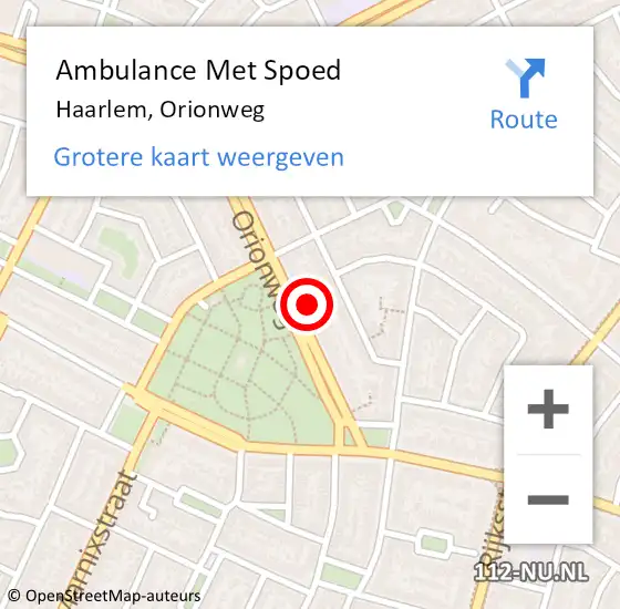 Locatie op kaart van de 112 melding: Ambulance Met Spoed Naar Haarlem, Orionweg op 5 juli 2024 18:48