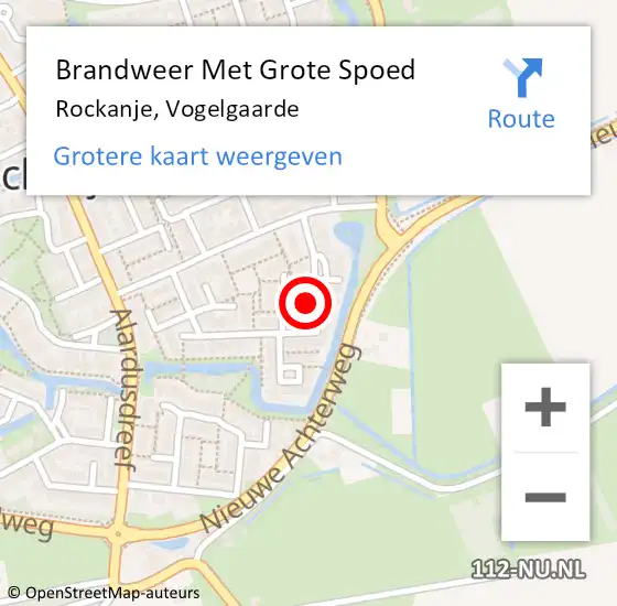 Locatie op kaart van de 112 melding: Brandweer Met Grote Spoed Naar Rockanje, Vogelgaarde op 5 juli 2024 18:50