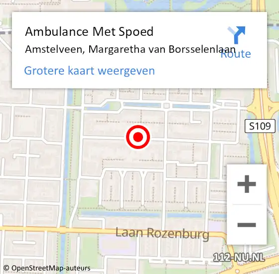 Locatie op kaart van de 112 melding: Ambulance Met Spoed Naar Amstelveen, Margaretha van Borsselenlaan op 5 juli 2024 18:52