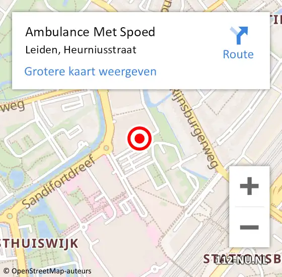 Locatie op kaart van de 112 melding: Ambulance Met Spoed Naar Leiden, Heurniusstraat op 5 juli 2024 18:52