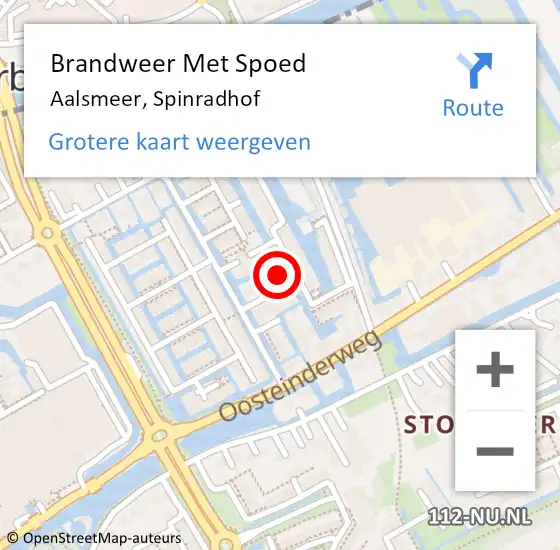 Locatie op kaart van de 112 melding: Brandweer Met Spoed Naar Aalsmeer, Spinradhof op 5 juli 2024 18:57