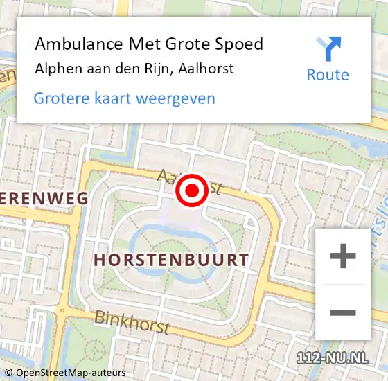 Locatie op kaart van de 112 melding: Ambulance Met Grote Spoed Naar Alphen aan den Rijn, Aalhorst op 5 juli 2024 18:58