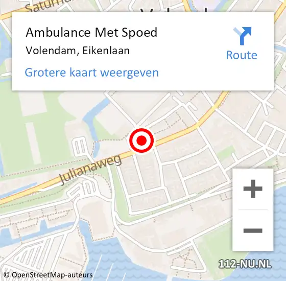 Locatie op kaart van de 112 melding: Ambulance Met Spoed Naar Volendam, Eikenlaan op 5 juli 2024 19:07