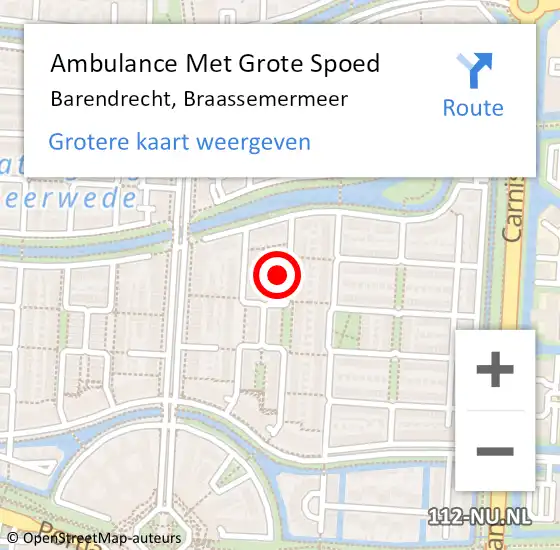 Locatie op kaart van de 112 melding: Ambulance Met Grote Spoed Naar Barendrecht, Braassemermeer op 5 juli 2024 19:33