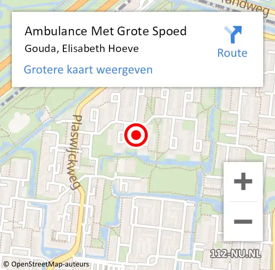 Locatie op kaart van de 112 melding: Ambulance Met Grote Spoed Naar Gouda, Elisabeth Hoeve op 5 juli 2024 19:34