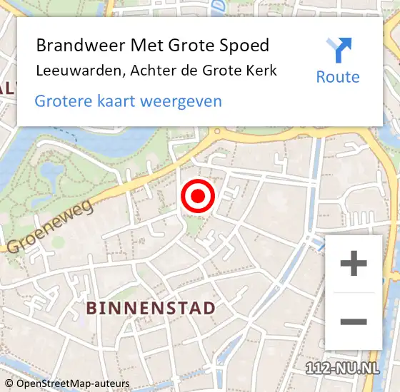 Locatie op kaart van de 112 melding: Brandweer Met Grote Spoed Naar Leeuwarden, Achter de Grote Kerk op 5 juli 2024 19:36