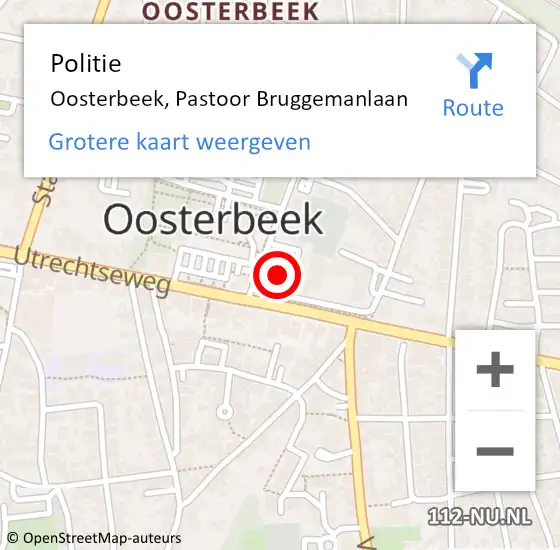 Locatie op kaart van de 112 melding: Politie Oosterbeek, Pastoor Bruggemanlaan op 5 juli 2024 19:37