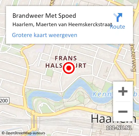 Locatie op kaart van de 112 melding: Brandweer Met Spoed Naar Haarlem, Maerten van Heemskerckstraat op 5 juli 2024 19:50