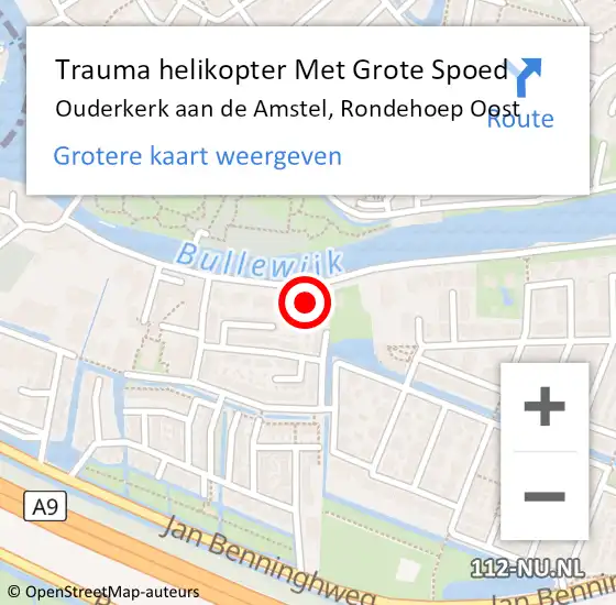 Locatie op kaart van de 112 melding: Trauma helikopter Met Grote Spoed Naar Ouderkerk aan de Amstel, Rondehoep Oost op 5 juli 2024 20:03