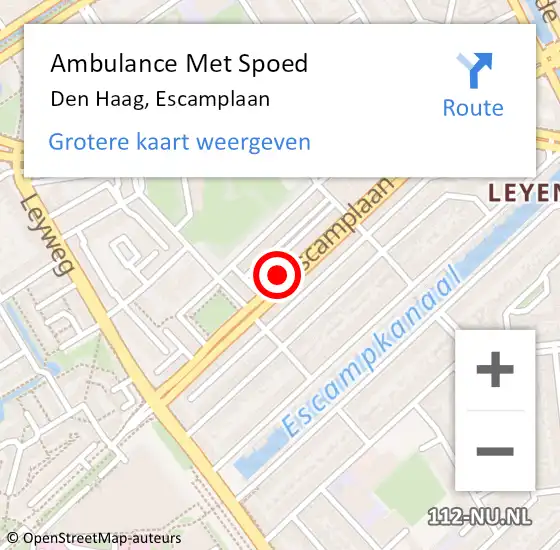 Locatie op kaart van de 112 melding: Ambulance Met Spoed Naar Den Haag, Escamplaan op 5 juli 2024 20:04