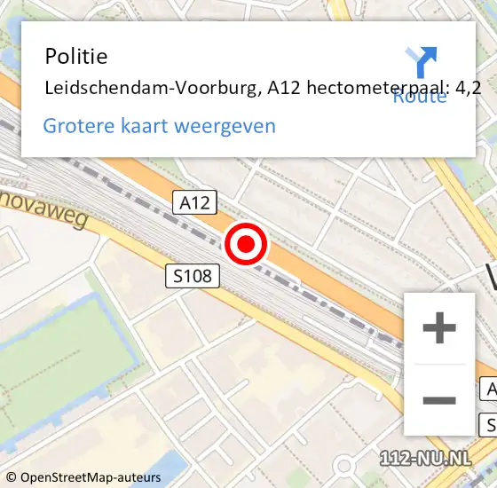 Locatie op kaart van de 112 melding: Politie Leidschendam-Voorburg, A12 hectometerpaal: 4,2 op 5 juli 2024 20:06