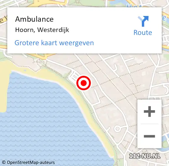 Locatie op kaart van de 112 melding: Ambulance Hoorn, Westerdijk op 5 juli 2024 20:07