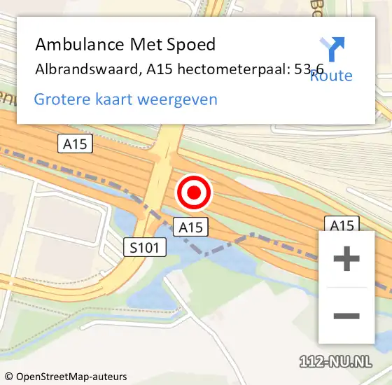 Locatie op kaart van de 112 melding: Ambulance Met Spoed Naar Albrandswaard, A15 hectometerpaal: 53,6 op 5 juli 2024 20:19