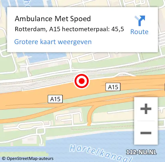 Locatie op kaart van de 112 melding: Ambulance Met Spoed Naar Rotterdam, A15 hectometerpaal: 45,5 op 5 juli 2024 20:34
