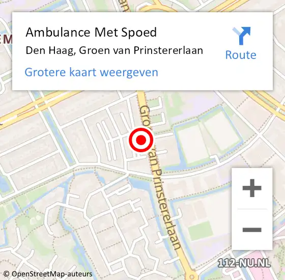 Locatie op kaart van de 112 melding: Ambulance Met Spoed Naar Den Haag, Groen van Prinstererlaan op 5 juli 2024 20:35