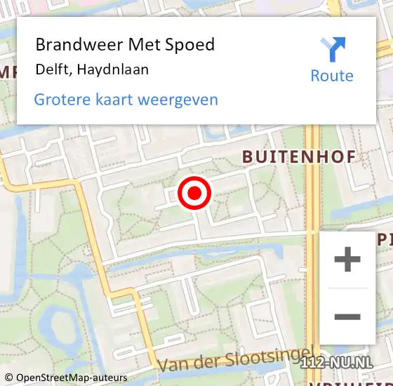 Locatie op kaart van de 112 melding: Brandweer Met Spoed Naar Delft, Haydnlaan op 5 juli 2024 20:38