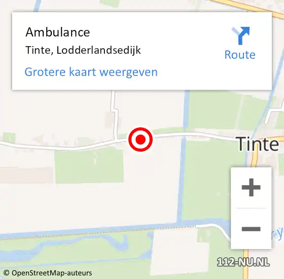 Locatie op kaart van de 112 melding: Ambulance Tinte, Lodderlandsedijk op 5 juli 2024 20:42